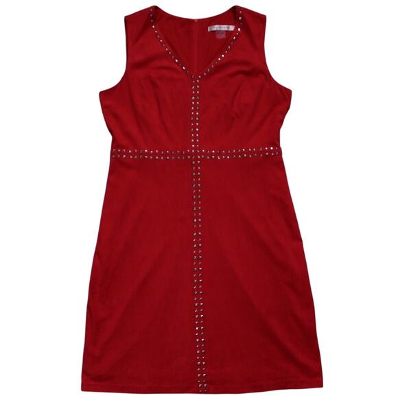 Peter Nygard Red Faux Suede Studded Sheath Dress Size 14 - Picture 1 of 6